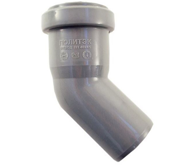 Отвод канализационный внутренний 40 мм/45° Политэк